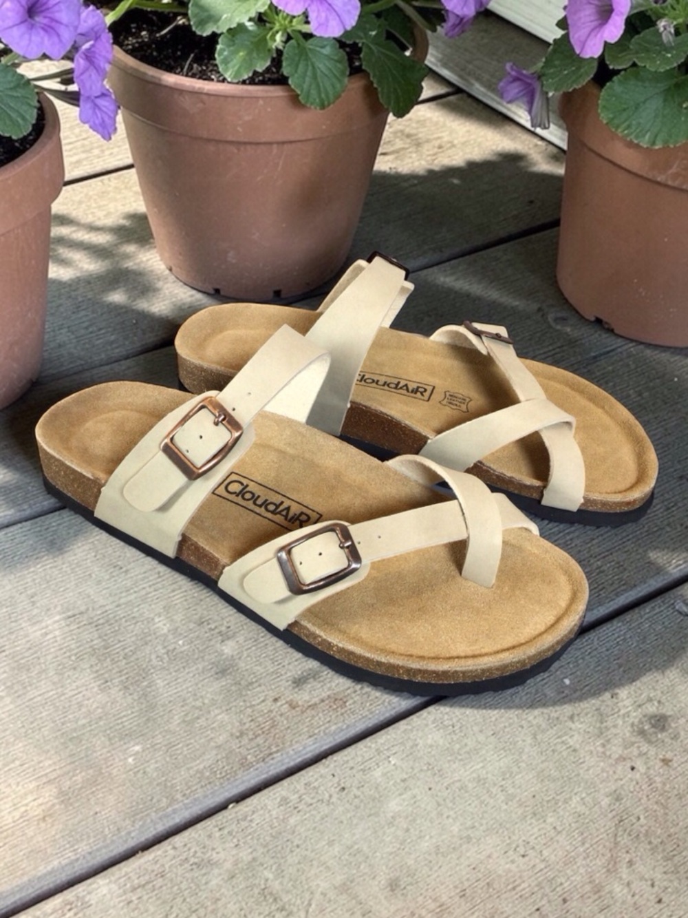 NWT BIRKENSTOCK-Style Cream Double-Strap Buckle Sandals